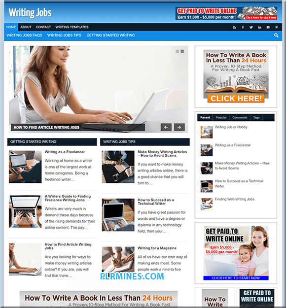 Site WordPress de niche sur les offres d'emploi dans la rédaction