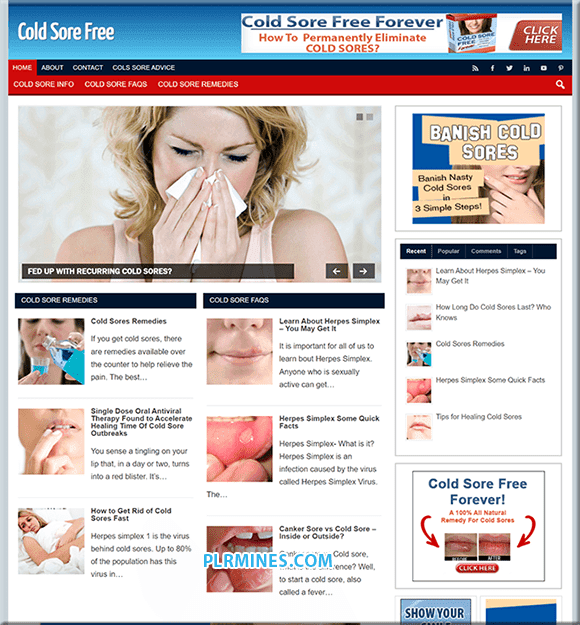 Cold Sores Niche PLR Site web