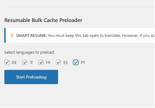 Interface du préchargeur de cache en masse